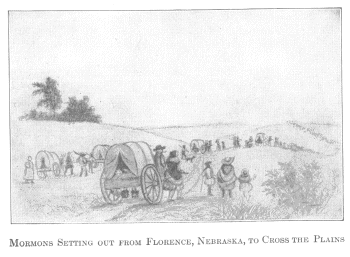 An early drawing of Mormons leaving Florence, near present-day North Omaha, Nebraska.