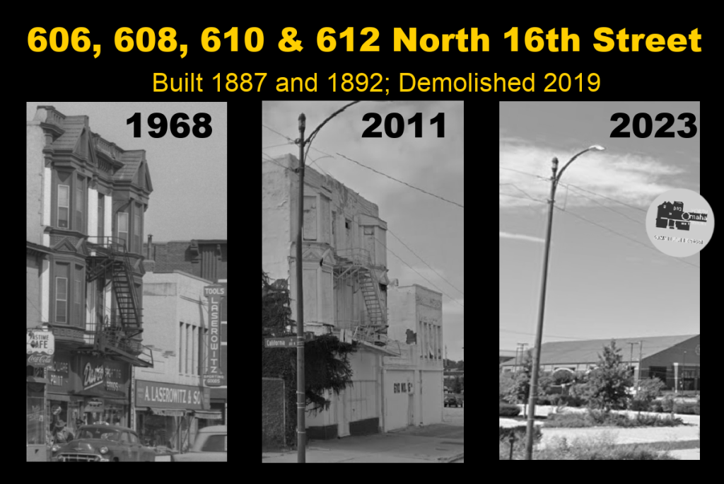 This is a then-and-now comparison of what was 606, 608, 610 and 612 North 16th Street in 1968, 2011 and 2023.