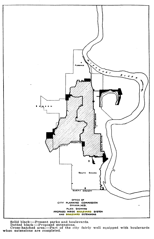 1920s City of Omaha Planning Commission "Plan Showing Proposed Inside Boulevard System and Boulevard Extensions"