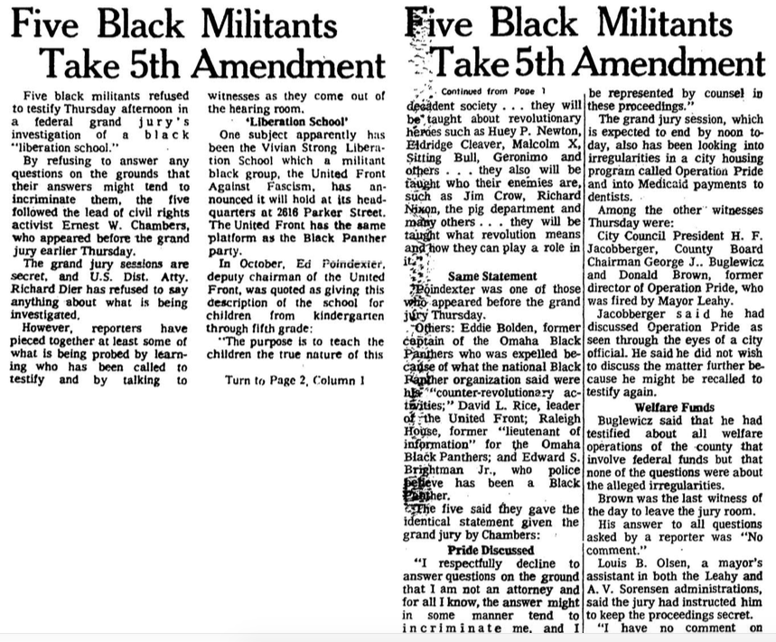 Five Black Militants take 5th Amendment Dec 12 1969