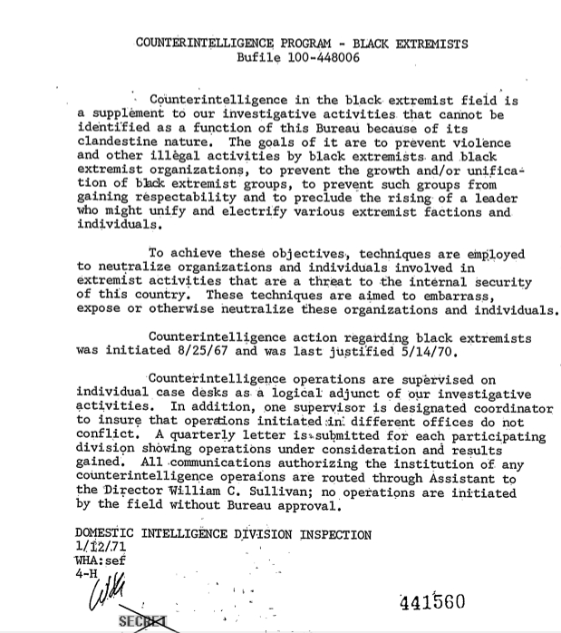 Annual inspection report (Bufile 100-448006), Domestic Intelligence Division (1970) approved by William Sullivan. (credit: Federal Bureau of Investigation)