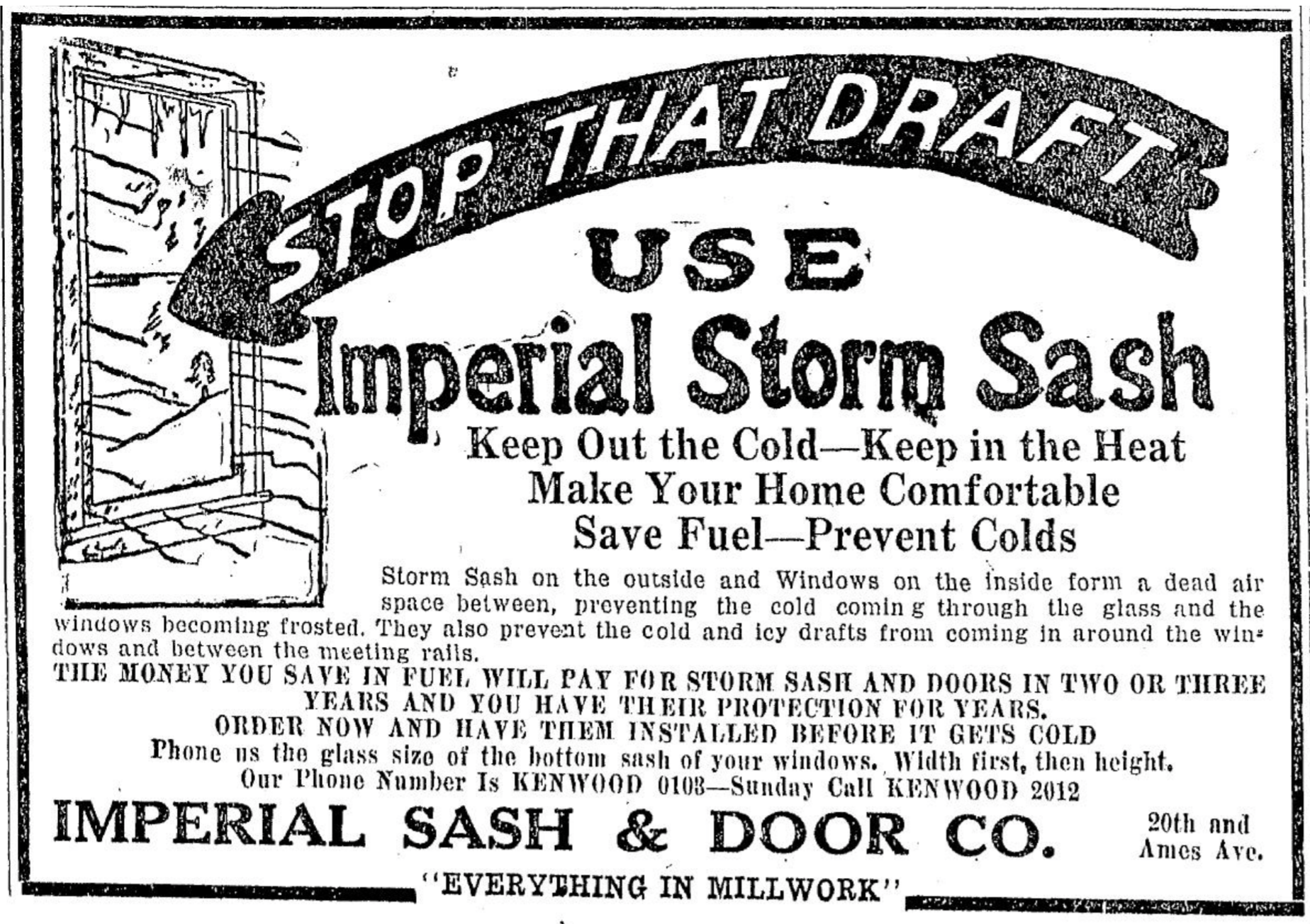 This is a 1926 ad for Imperial Sash and Door Company at Florence Blvd and Boyd Street in North Omaha.