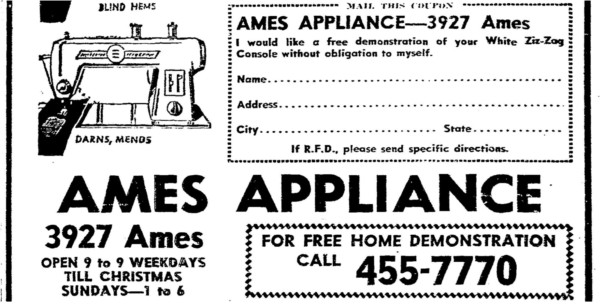 Ames Appliance was located at 3927 Ames Avenue in North Omaha, Nebraska, in the 1950s.