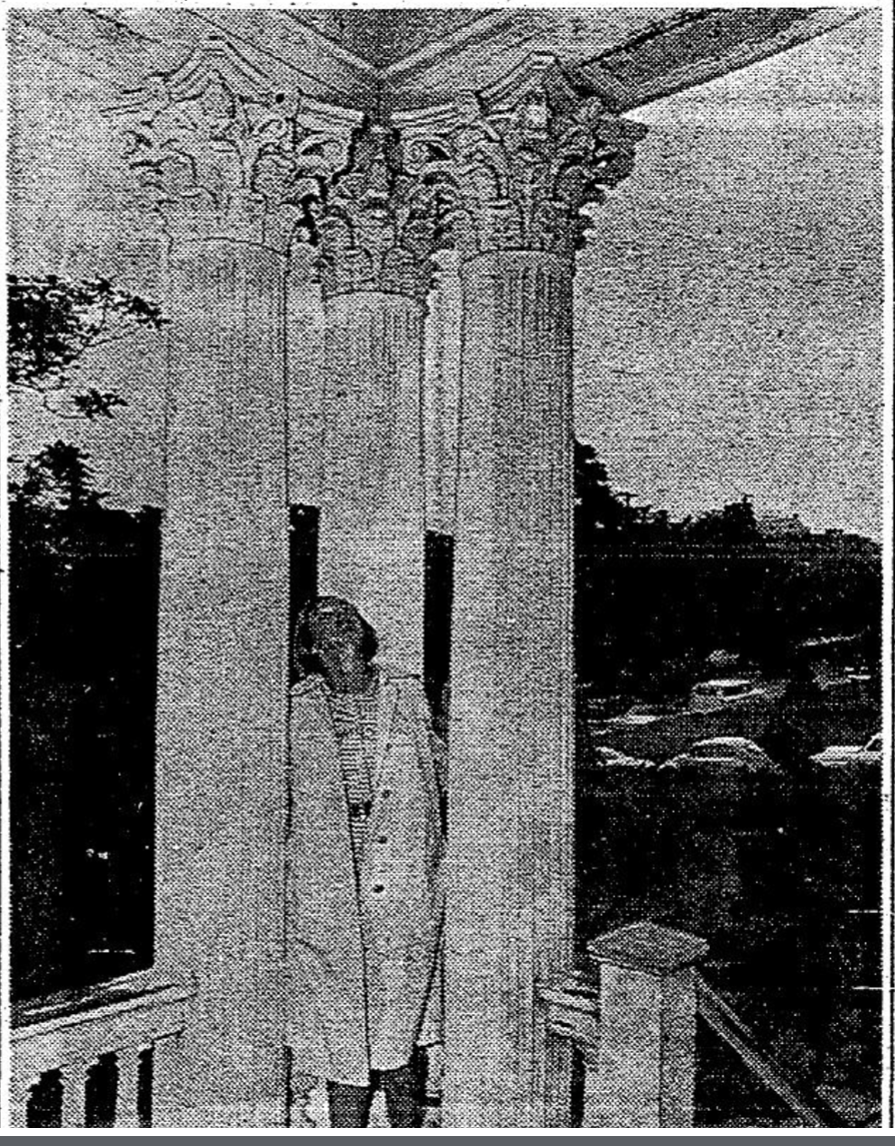 This is a 1966 pic of Corinthian columns at the Count Creighton House at N. 20th and Chicago Streets in Omaha, Nebraska, from 1867 to 1966. Pic from the Omaha World-Herald.