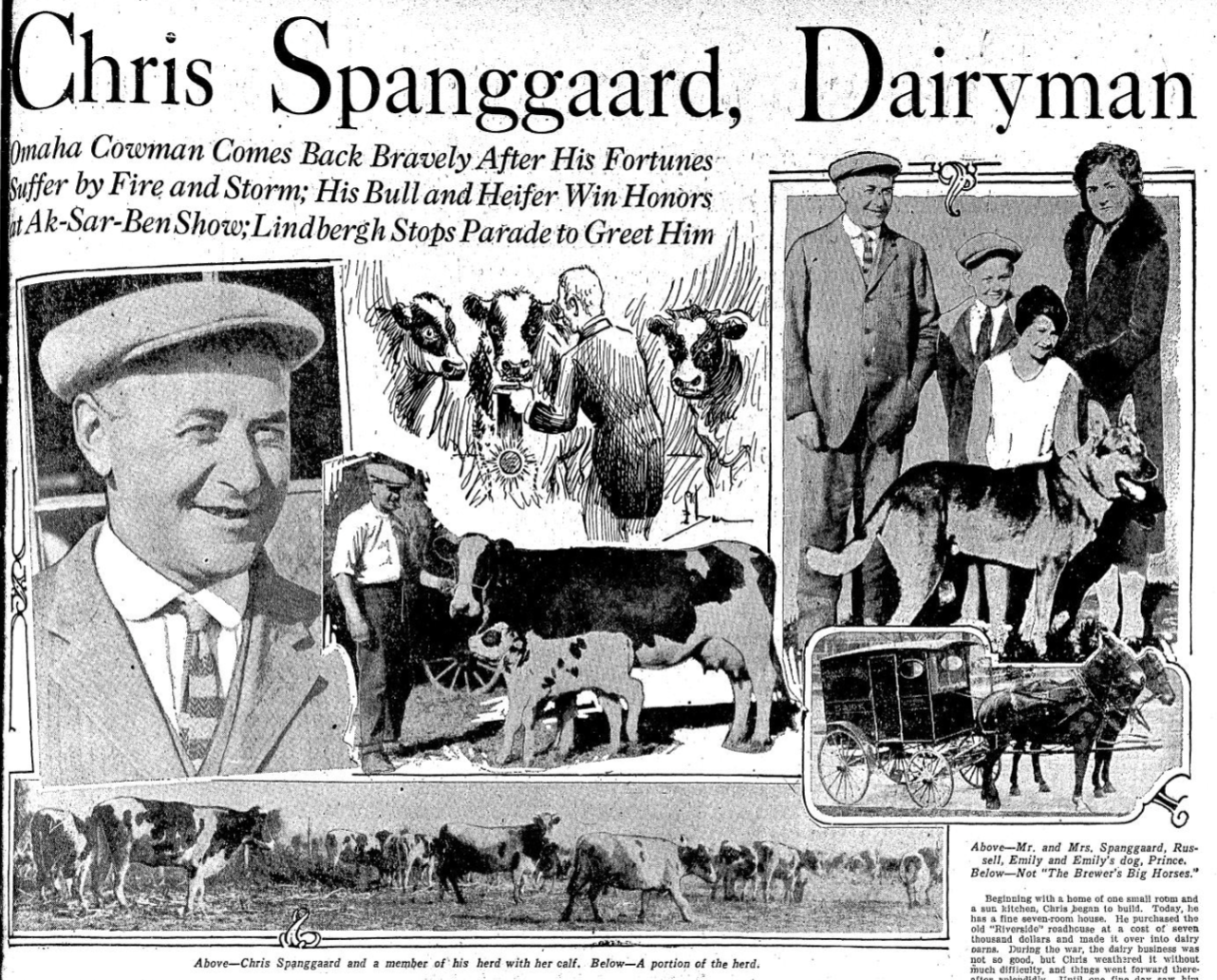 This is from a feature article about dairy farm owner and operator Chris Spangaard. The Olson Air Field was on his property. This was published on December 9, 1928 in the Omaha World-Herald.
