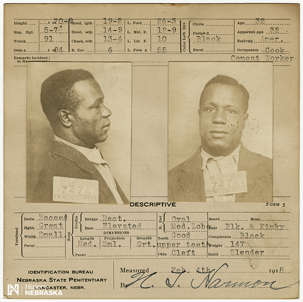 This is Charles Smith's official identification card from the Nebraska State Penitentiary. Shared courtesy of History Nebraska reference file RG2418-7276.