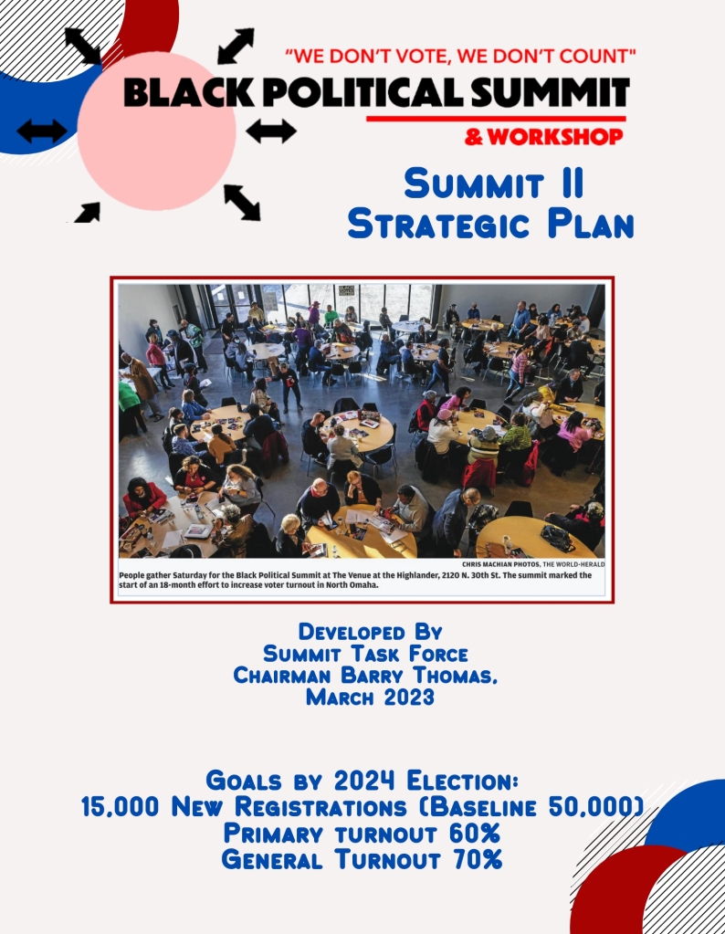 This the flyer for the Black Political Summit II Strategic Plan by the Summit Task Force in March 2023.