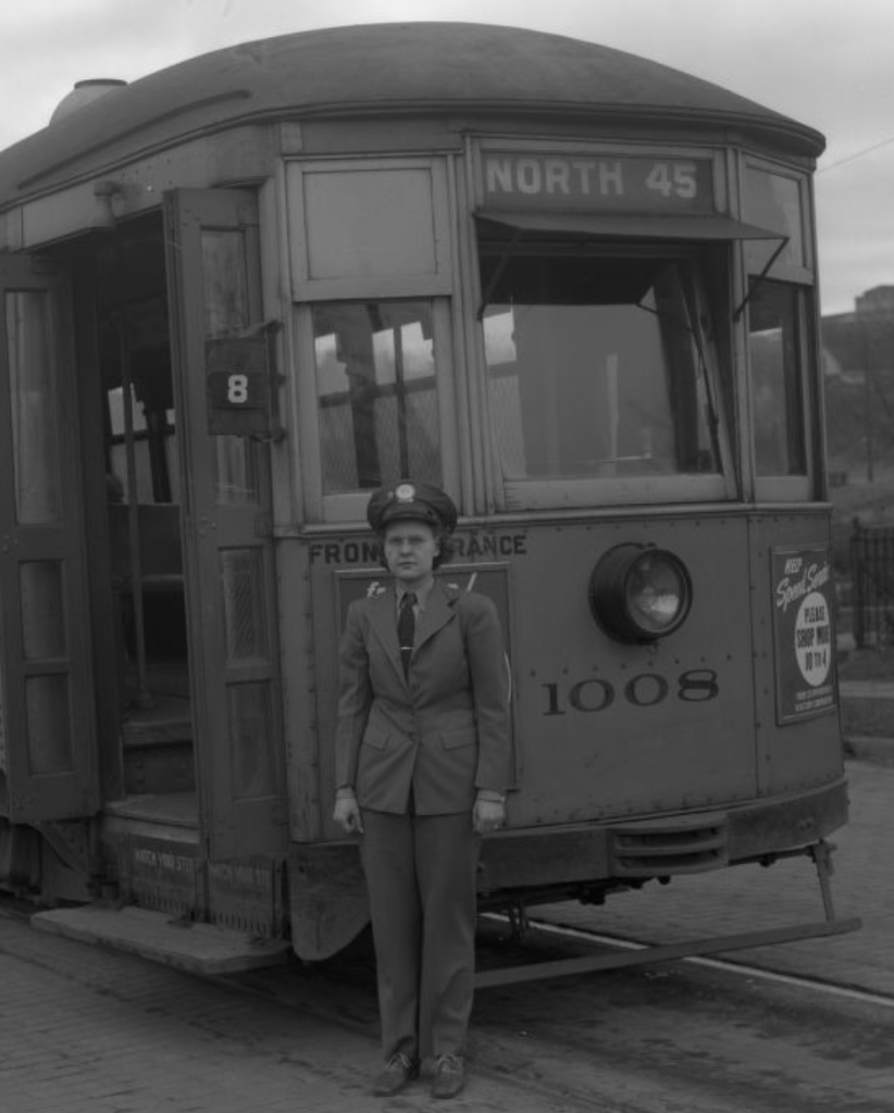 This is a 1945 pic of the North 45th Street streetcar going to the Nebraska School for the Deaf. Note the female operator whose job was made necessary by World War II, where most operators were drafted into the military.