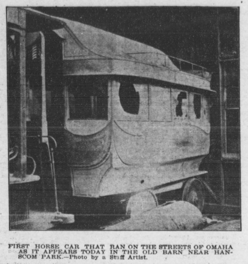 This is an original 1868 Omaha Horse Railway car, derelict in storage in 1909.