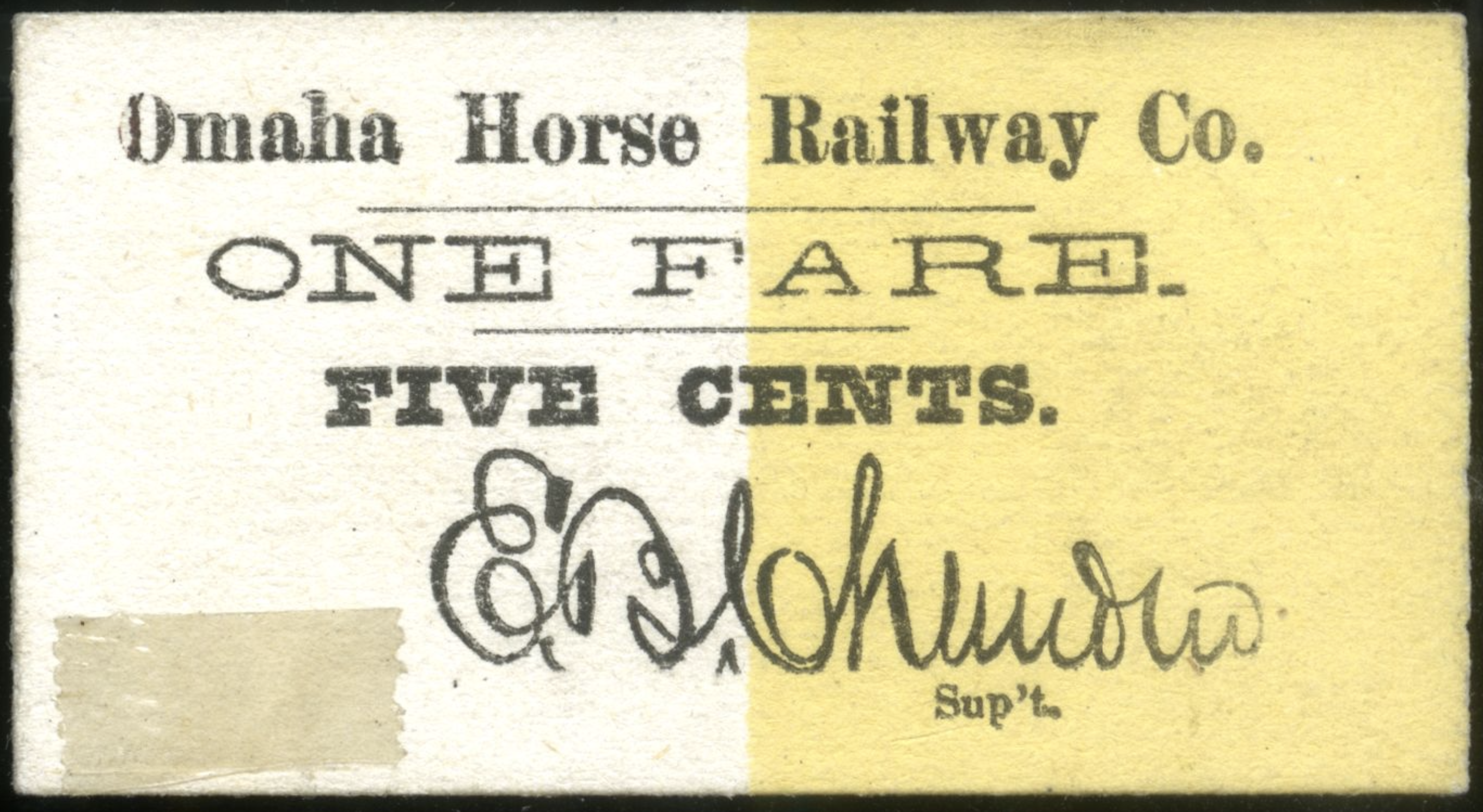 This is an early ticket to ride the Omaha Horse Railway. Courtesy of the Durham Museum.