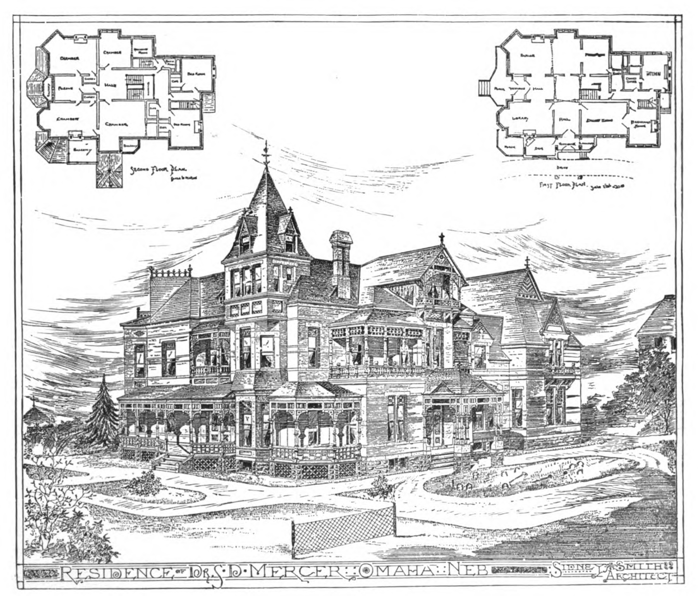 This is an 1885 architectural drawing of North Omaha's Mercer Mansion by Sidney Smith (1839-1915). Drawing shared courtesy of Quentin Lueninghoener.