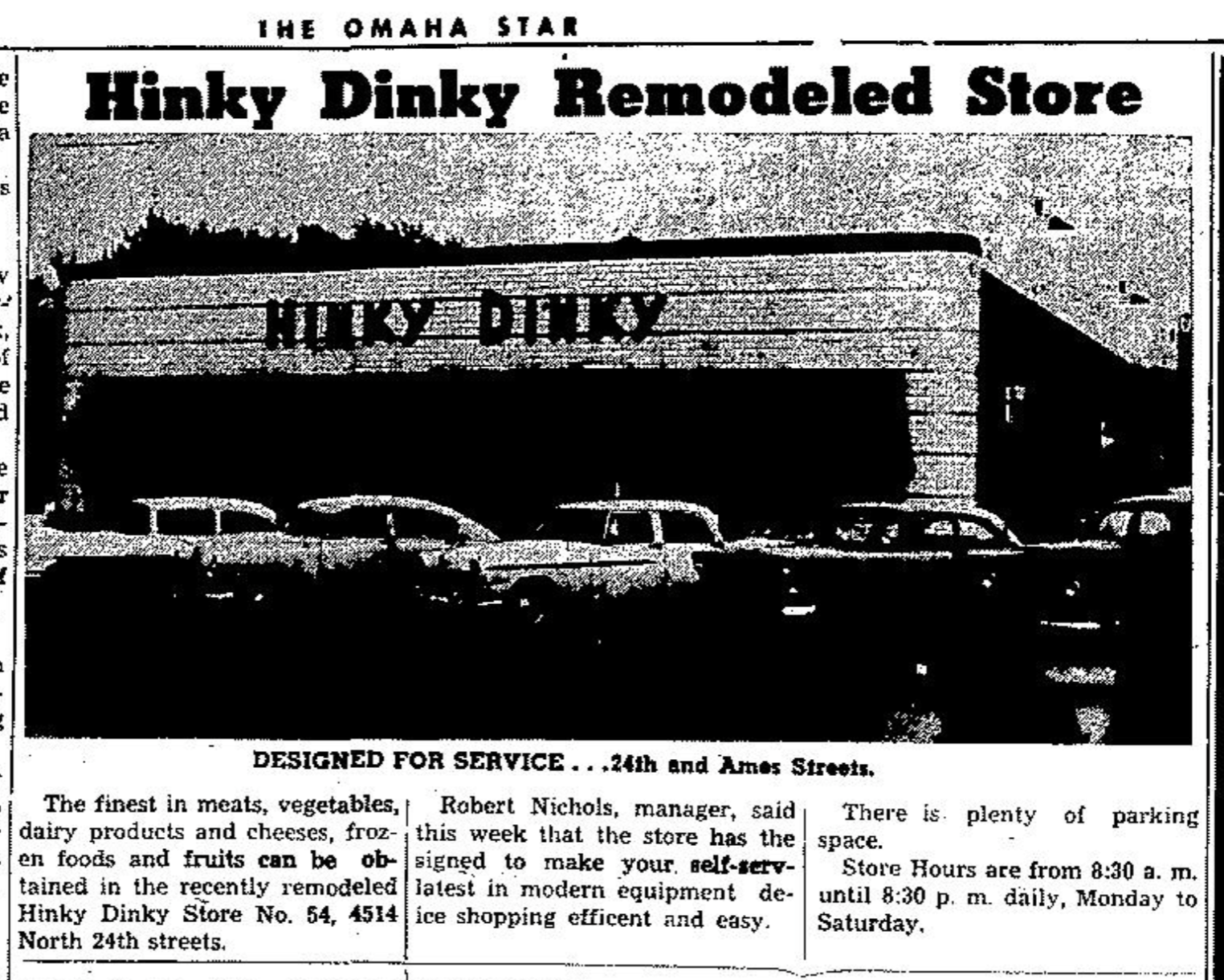 This is an announcement for the new Hinky Dinky store at 24th and Ames from October 1957.