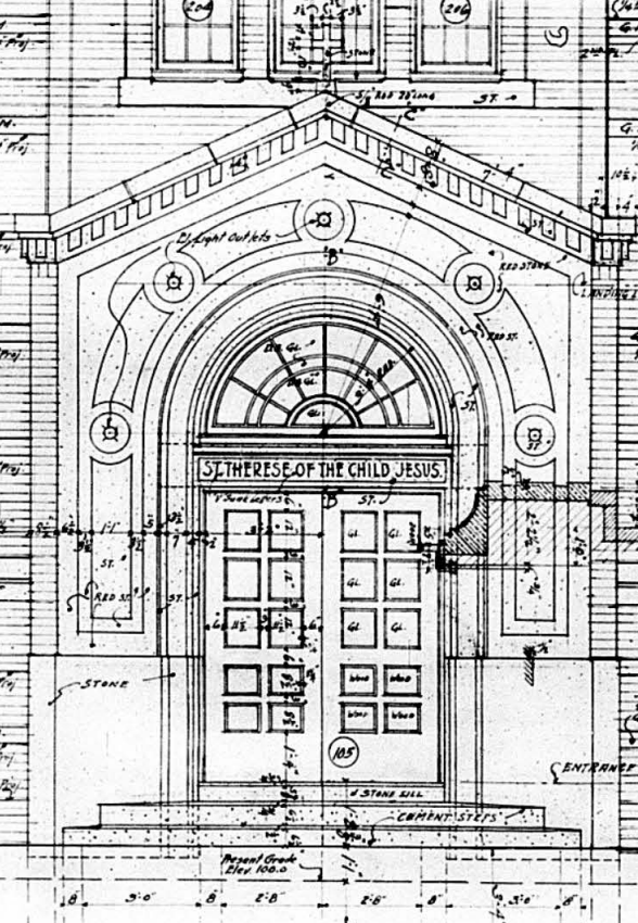 This is an original 1927 architectural drawing made by the firm Lahr & Strangel, showing St. Therese School at 1423 Ogden Street in east Omaha.