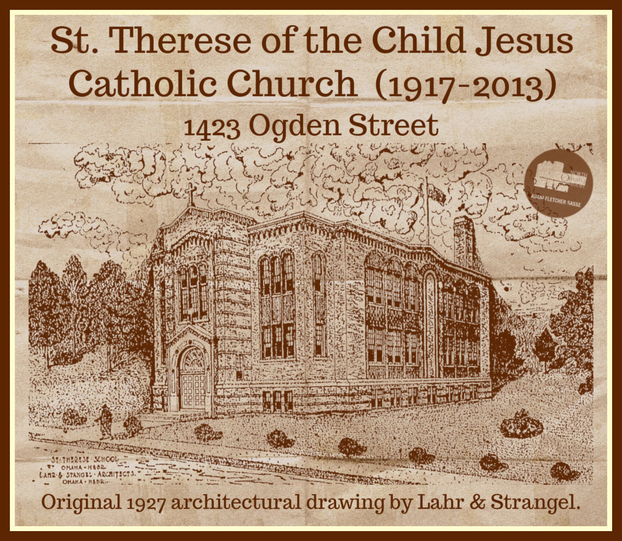 This is an original 1927 architectural drawing of the St Therese of the Christ Child Catholic parish at 1423 Ogden Avenue from 1927 to 2013.